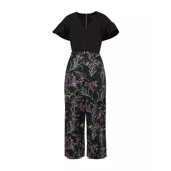 TED BAKER Fortune Culotte Jumpsuit Hummingbird Floral Print Women Size 2 US 6 - Picture 1 of 16